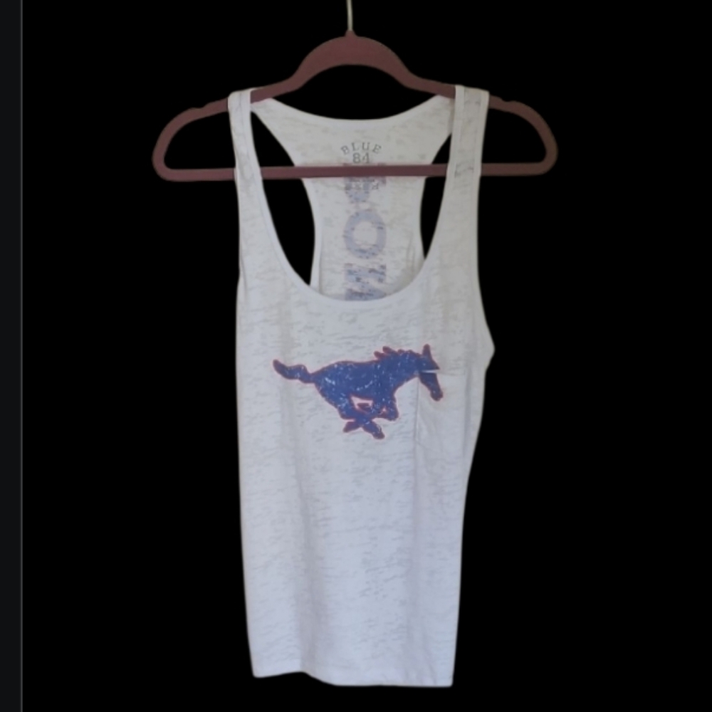 SMU PONY UP WHITE TANK TOP‎ SIZE XL
